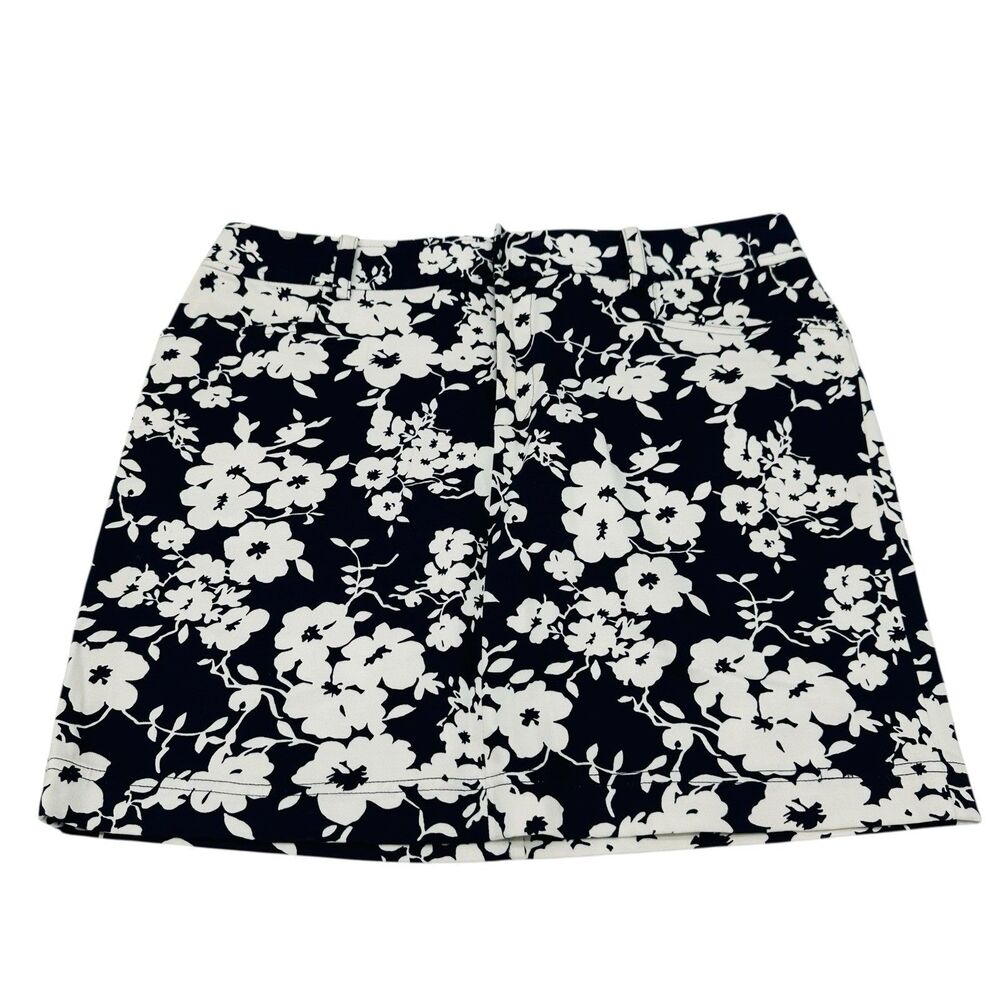 CHAPS Ralph Lauren Mini Skirt Hibiscus Floral Pattern Womens Size 12 Petite Blue
